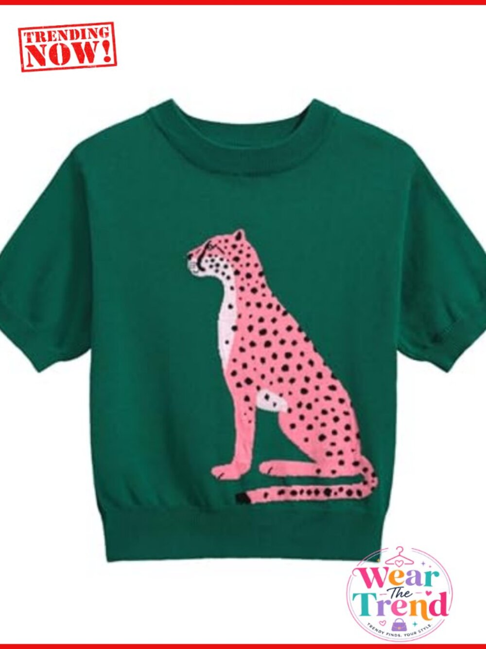 Women's Cotton Cropped Knit T-Shirt Retro Animal Print Crewneck